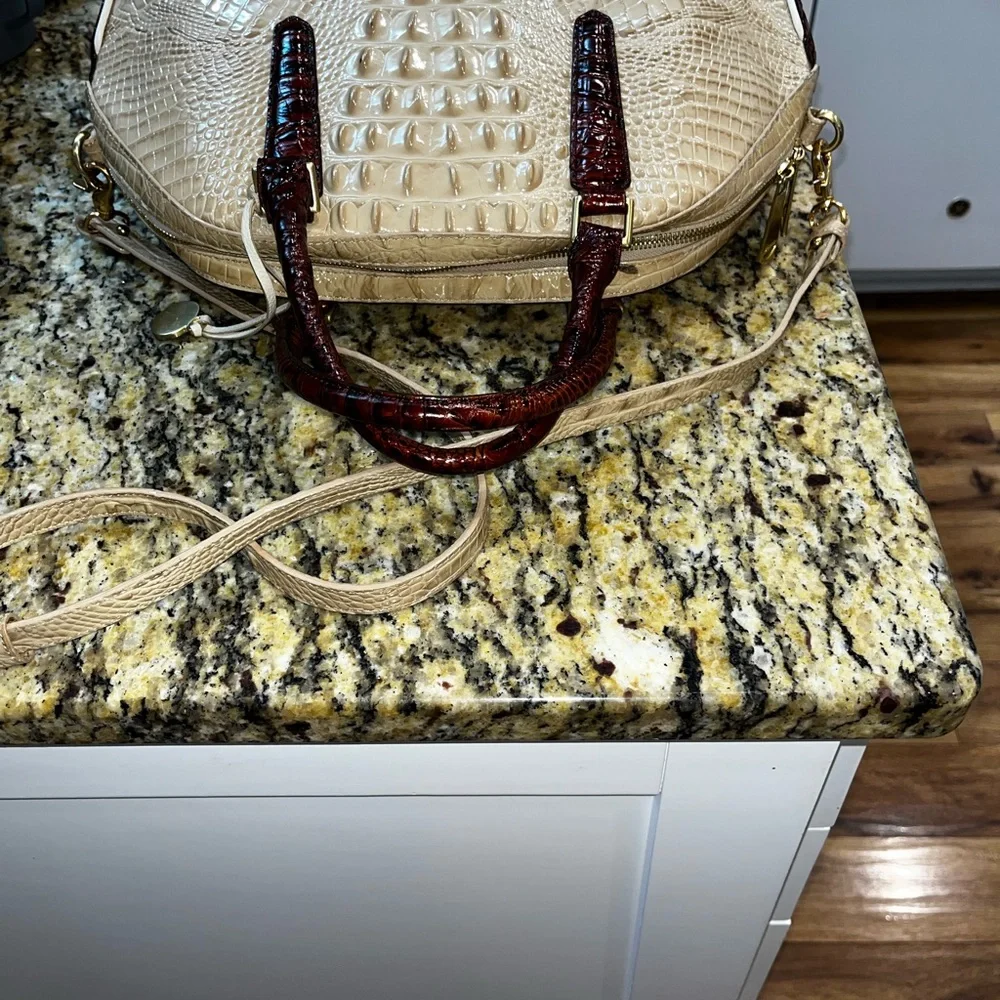 Brahmin Beige and Brown Croc-Embossed Satchel - Picture 3 of 6
